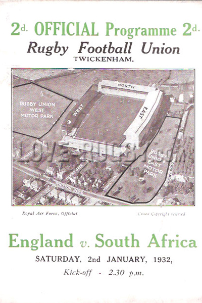 1932 England v South Africa  Rugby Programme